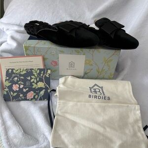 Birdies Elegant Black Velvet Flats with Bow